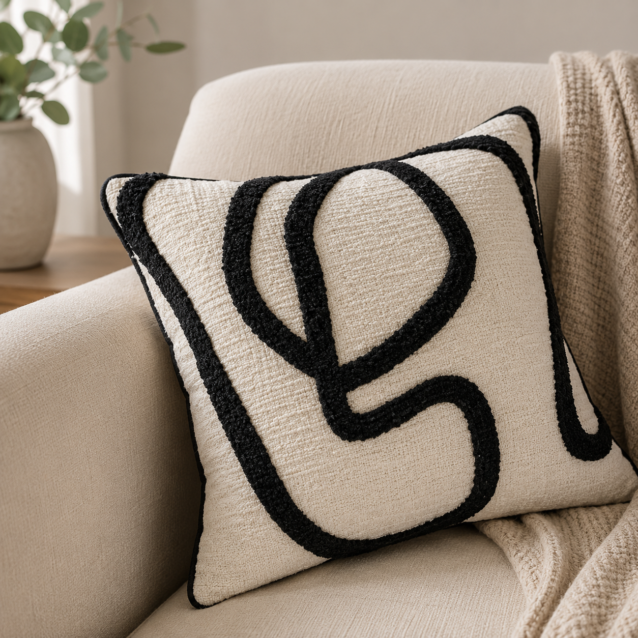 How to Style a Black and Cream Abstract Cushion