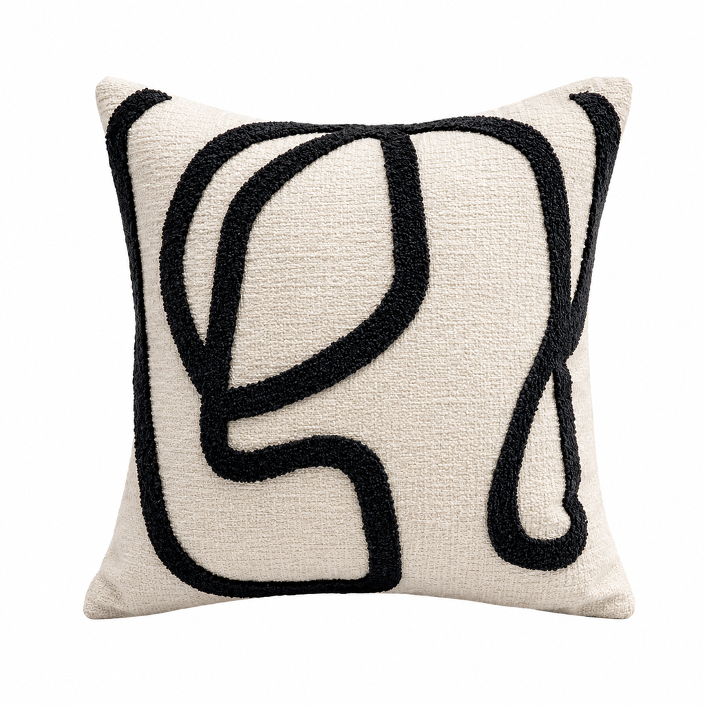 Black and White Art Line Decorative Pillow