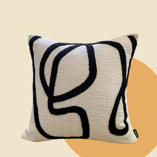 Black and White Art Line Decorative Pillow