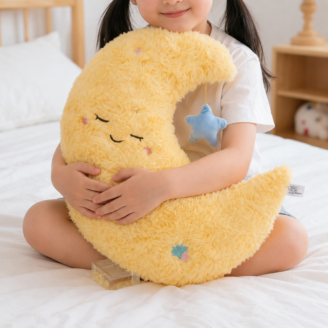 Yellow Crescent Moon Character Cushion