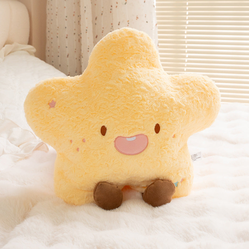 Yellow Star Character Pillow with Brown Feet