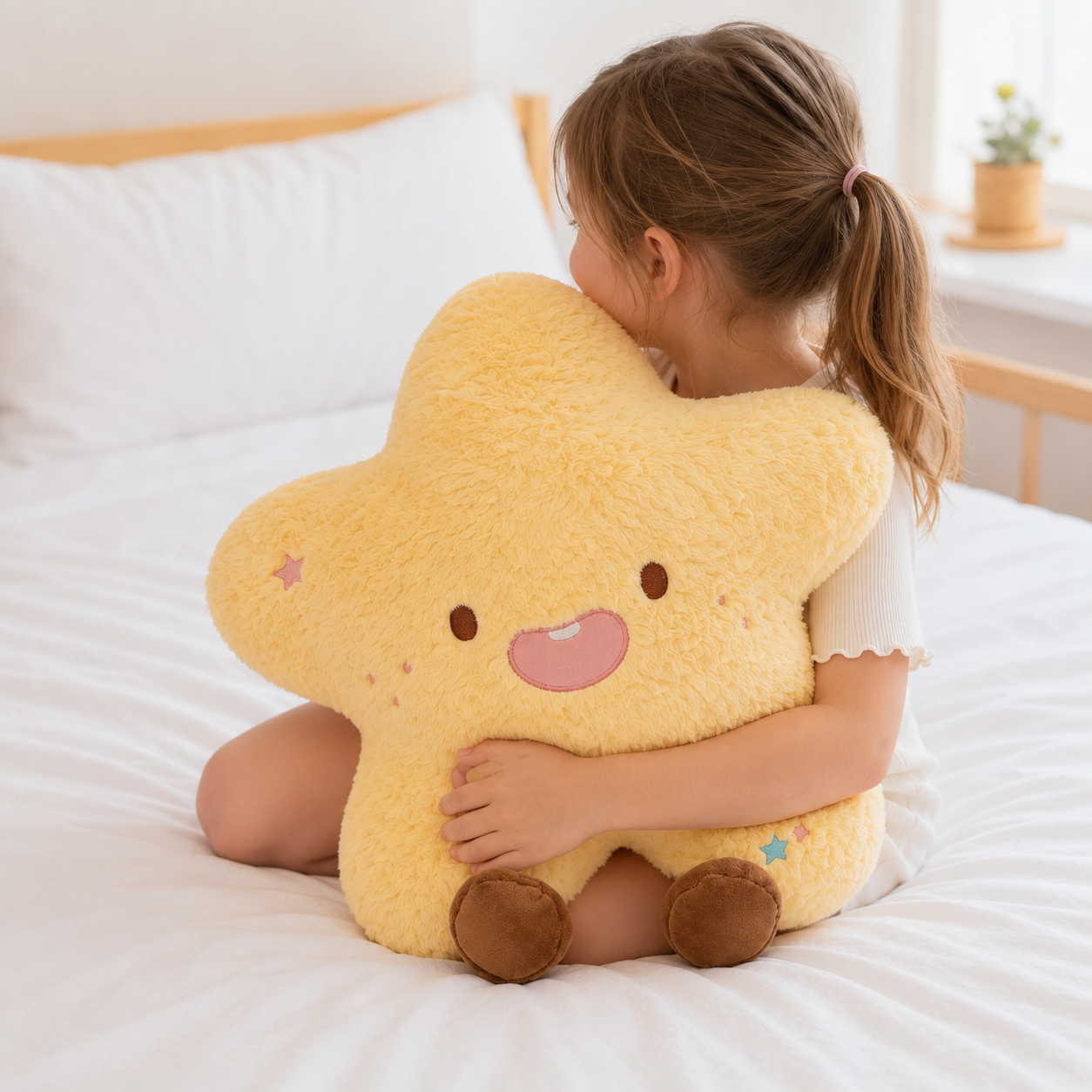 Yellow Star Character Pillow with Brown Feet