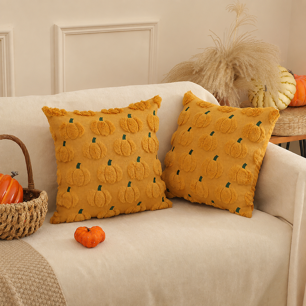 Mustard Yellow Pumpkin Accent Pillow with Insert