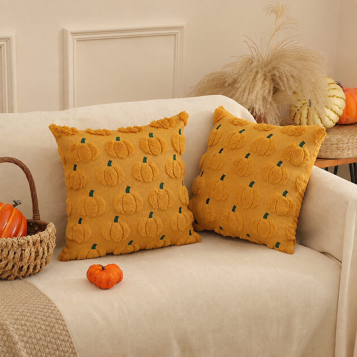 Mustard Yellow Pumpkin Accent Pillow with Insert