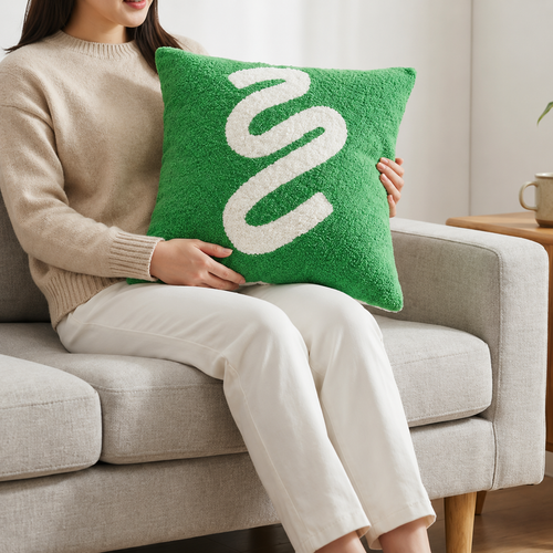 Green Curved-Line Decorative Pillow