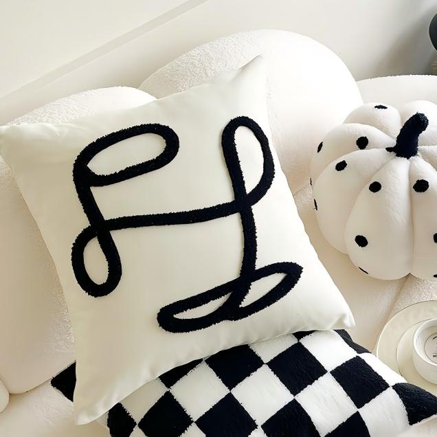 Geometric Line Decorative Pillow, Black White