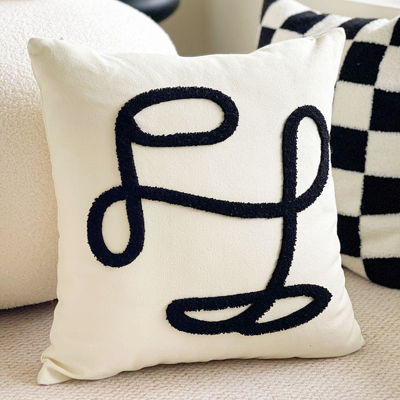 Geometric Line Decorative Pillow, Black White